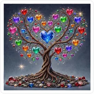 1 set of DIY diamond painting kit, 5D diamond art kit, DIY decoration with vibrant colors, heart shape, trees, mosaic, diamond art, DIY craft, home decoration.