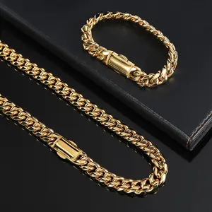 Hip Hop Rapper Curb 12mm Stainless Steel Miami Cuban Link Chain Cuban Necklace Jewelry For Men