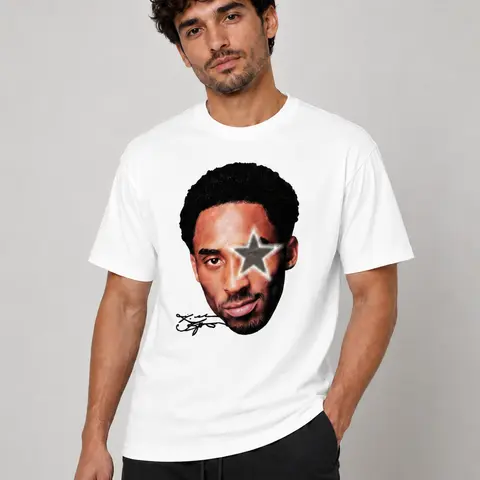 Menswear Kobe Big Face Grey Star Graphic T-Shirt - 100% Cotton Fabric, Classic Round Neck, Short Sleeve, Casual Summer Crew Neck Top for Youth & Adults, Ideal Gift for Friends & Family, Lounge Attire