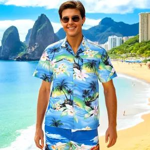 DOKKIA Aloha Hawaiian Shirt Tropical Summer Casual Short Sleeve Beach Luau Party Vacation Floral Palm Tree Tops Menswear Streetwear