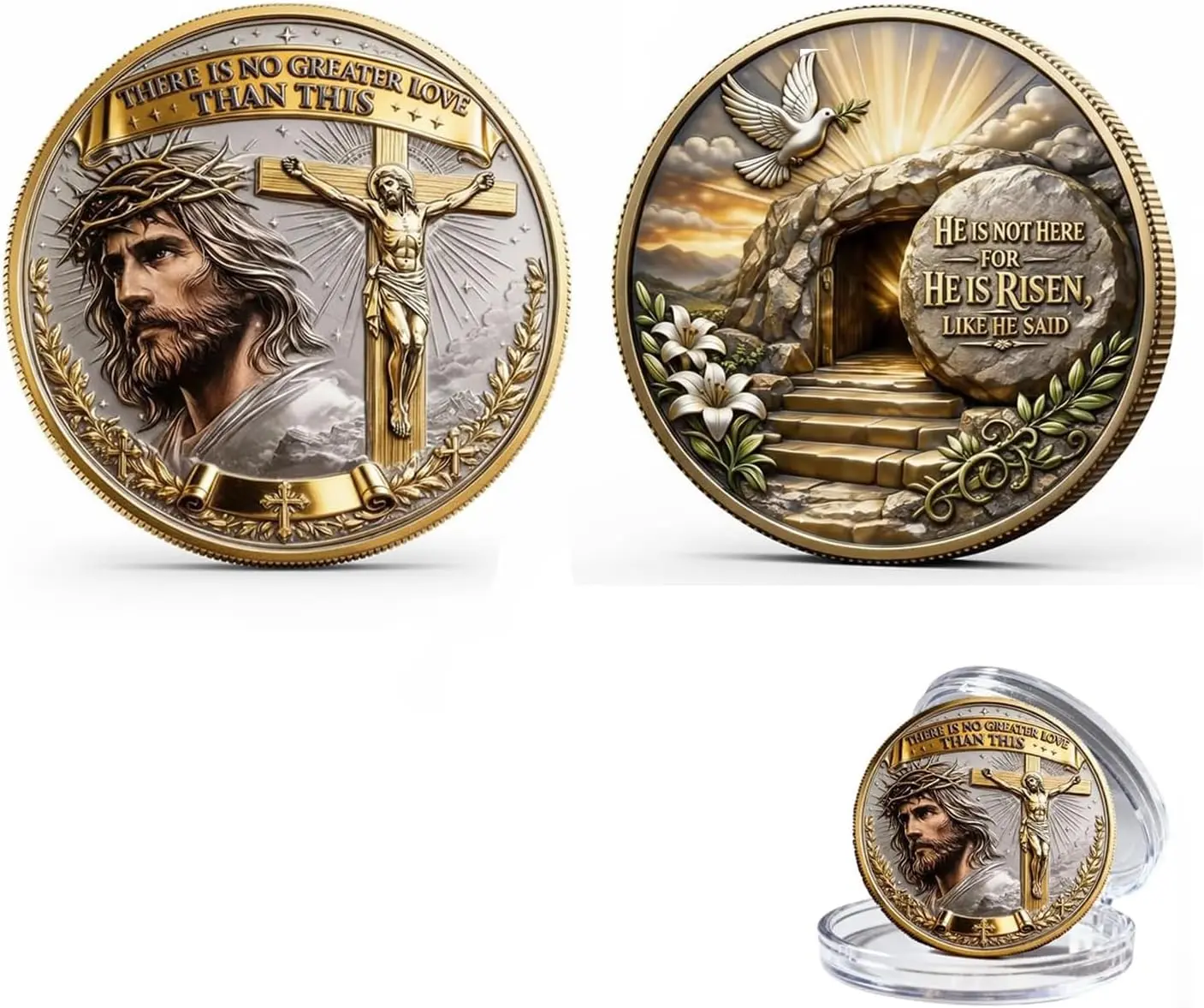 No Greater Love Resurrection Commemorative Coin, Christian Challenge Coin – Empty Tomb Bible Verse Token – Keepsake Gift for the Great Believers, Easter & Church Events