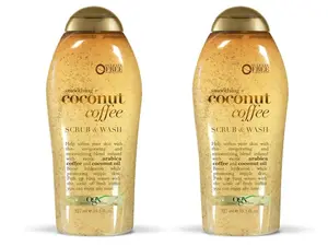 OGX Smoothing + Coconut Coffee Exfoliating Body Scrub with Arabica Coffee & Coconut Oil, Moisturizing Body Wash for Dry Skin, Paraben-Free with Sulfate-Free Surfactants, 19.5 Fl Oz (Pack of 2)