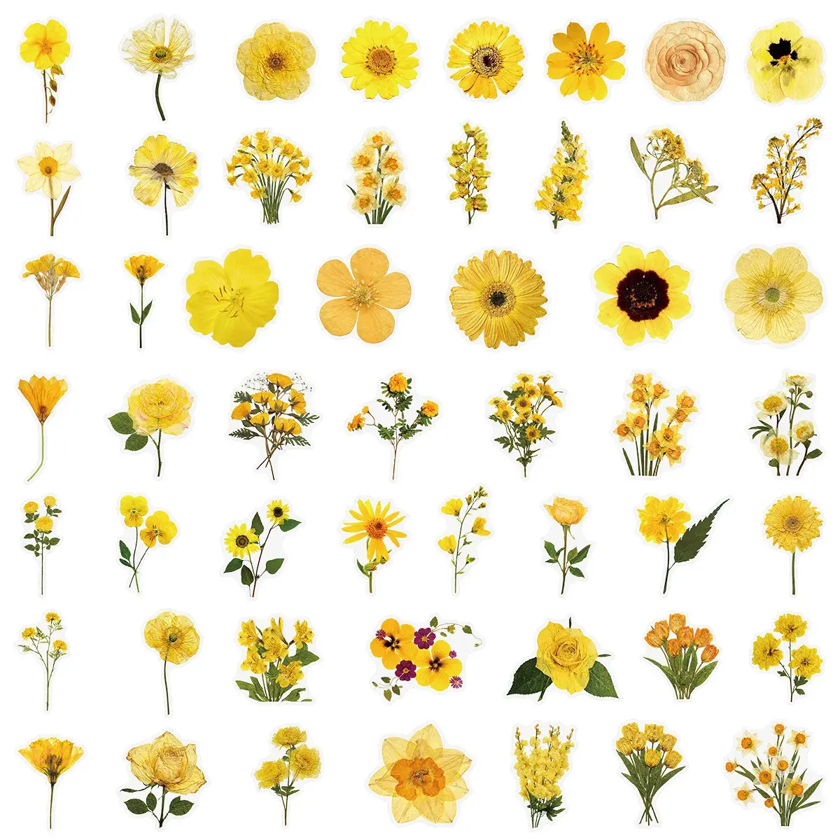 Transparent PET Yellow Flower Stickers Notebook Luggage Phone Waterproof Stickers