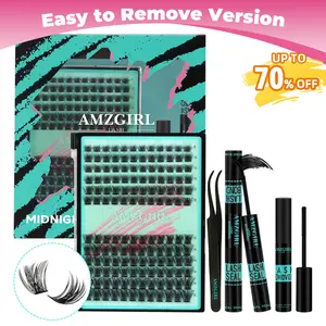 【Flash Sale】AMZGIRL LASH DIY Lash Extensions Kit 144pcs Midnight Waterproof Eyelashes Makeup Cosmetic Set with Bond Seal Remover Applicator  for Summer Outfits & Vacation Looks