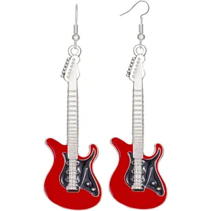 Guitar Music Earrings Bass Electric Guitar Dangle Drop Earrings for Women Chic Rock Music Lovers Teacher Singer Personalized Concert Rock and Roll Accessories