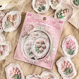 20 Sheets/bag Sticker Pack, Floating Stone Flower Series Plant Floral Theme Journal Decoration Material, Decorative Diary Phone Case Photo Frame, Versatile Usage