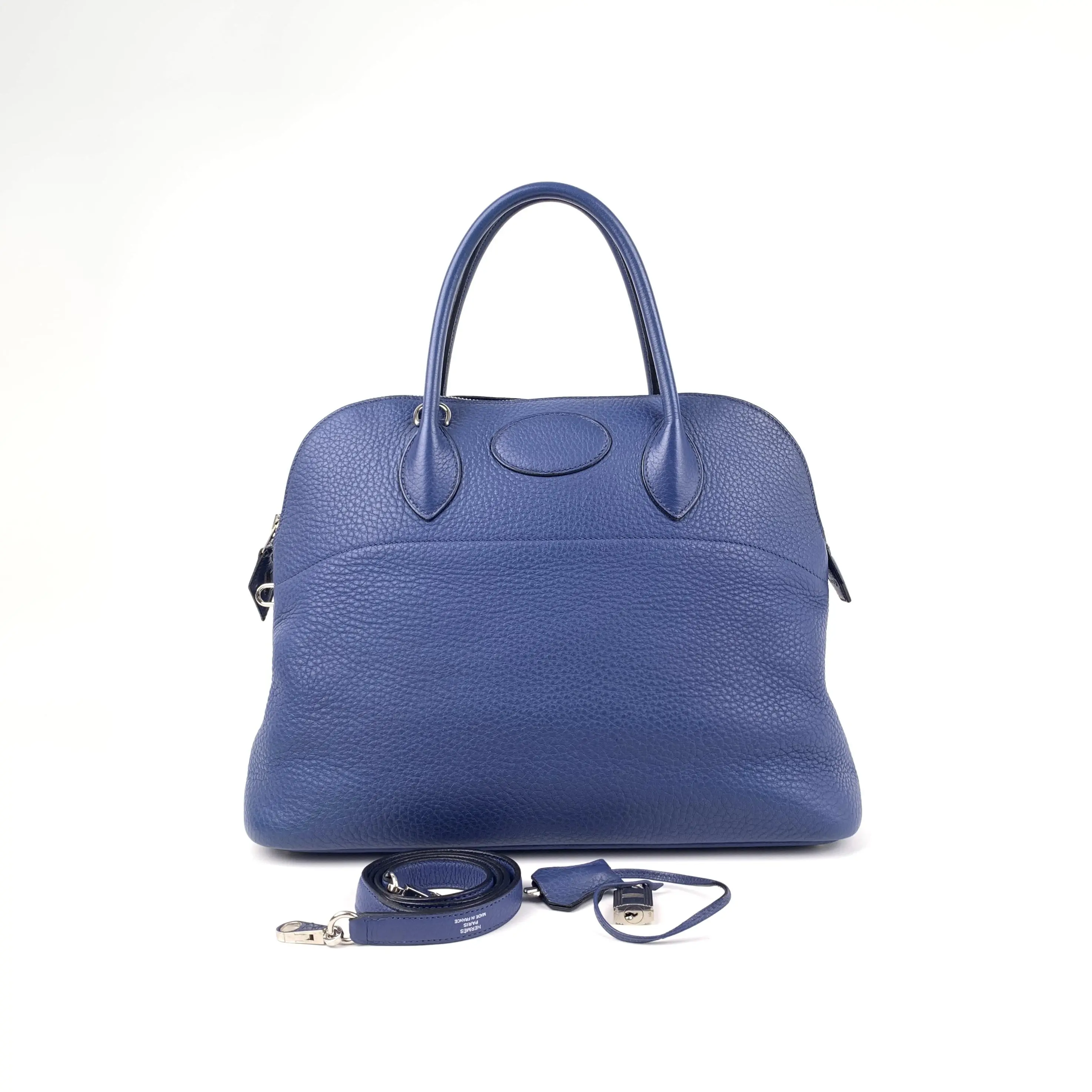 Pre-owned HERMÈS Cowhide Crossbody & Shoulder Bag Bolide 35 Bowling Bag Electric Blue Cowhide, Handheld, Crossbody & Shoulder Bag,Sku:SH70 2007