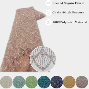 Heavy Sequins and Bead Tube Lace Shell pattern Embroidery Lace High Quality Tulles Fabric for Sewing Custom Luxury Wedding Dress