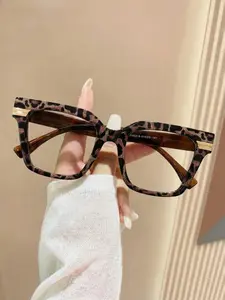 Unisex Leopard Print Square Frame Glasses, Transparent Lens, Casual Style, Ideal for Daily Wear, Travel, Street Photography, Back-To-School, Gift