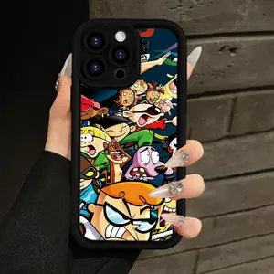 Cartoon Network Dexter & Courage Phone Case For iPhone 17 16 15 14 13 12 11  Pro Max Air, Black Frame Shockproof TPU Cover, Cool Retro Cartoon Style