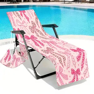 Creative Leopard Print Beach Chair Cover with Bow Pattern Fast-Drying Ultra-Fine Fiberglass Material with Pocket for Pool and Beach Relaxation, Lightweight Travel Towel, Modern Style, Perfect Vacation Gift for Friends and Family
