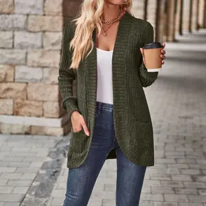 Womens Long Cardigan Lightweight Sweater, Long Sleeve Cardigan Open Front Casual Knit Sweaters with Pockets