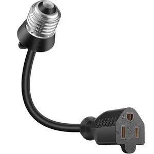 Outlet Light Socket Adapter, Convert E26/E27 Bulb Socket to 3 Prong Outlet with Extension Cord, Light Bulb Plug Adapter Converter Suitable for Outdoor Porch Garage Patio Use (Black)