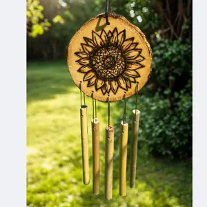Rustic Sunflower Windchime with Bamboo Chimes – Handmade & Natural