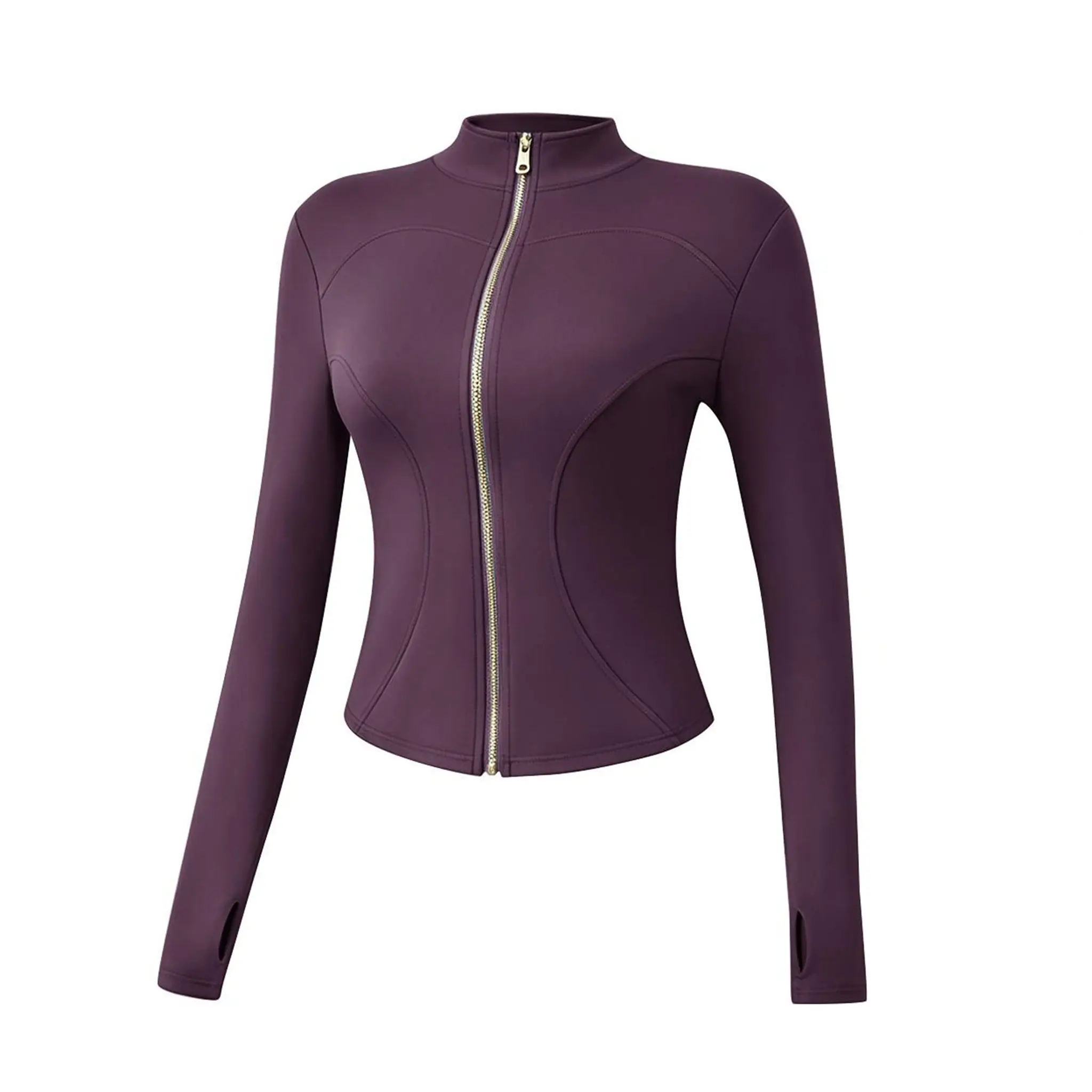 Golden Zipper Women's Zip-Up Stand Collar Cropped Long Sleeve Workout Yoga Jacket - Seamless 2-Piece Set Sportswear, Tummy Control Compression Athletic Top for Exercising, Pairs with Gym Leggings