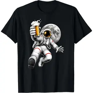 100%cotton Astronaut Drinking Beer in Space T-Shirt