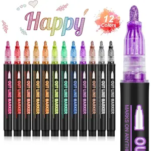 Double Line Outline Pens Shimmer Markers, Christmas Stocking Stuffers for  Teen Girl Girls Trendy Stuff, 12 Colors Metallic Glitter Outliner Pen Set for Art Crafts