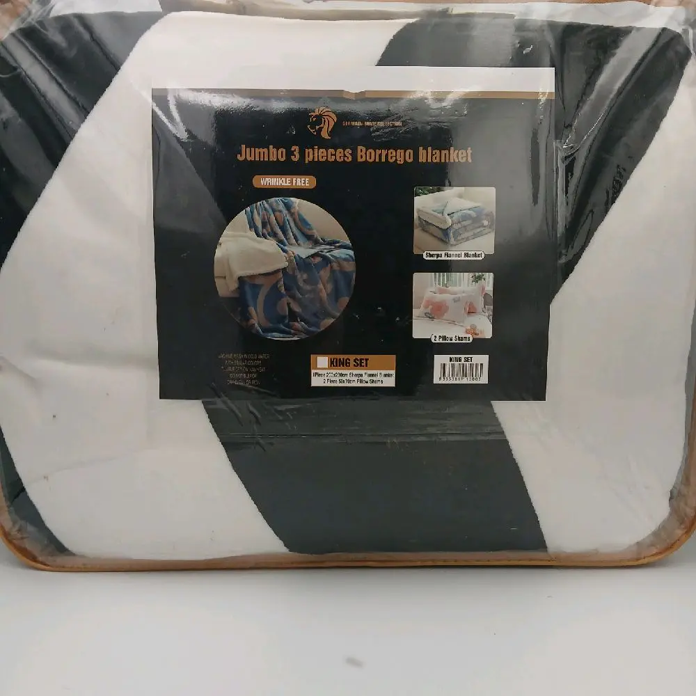 Borrego Jumbo 3-Piece King-Size Blanket Set - Cozy Sherpa Flannel & Pillow Shams - 200x230cm Blanket & 50x70cm Pillow Shams - Soft & Warm for Extra Comfort