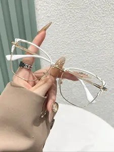 Rose Metal Cat Eye Frame Light Blocking Glasses, Comfortable Campus Student Computer Eyewear, Elegant Design