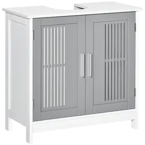 Dreamzon kleankin Modern Under Sink Cabinet with 2 Doors, Pedestal Under Sink Bathroom Cupboard, Bathroom Vanity Cabinet with Adjustable Shelves, Gray and White