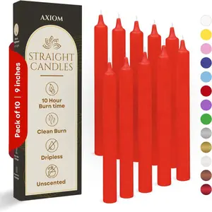 10-Pack Elegant Red Straight Candles – 9 Inch Cotton Wick Candles for Home, Event & Dining Decor (Multi Packs)
