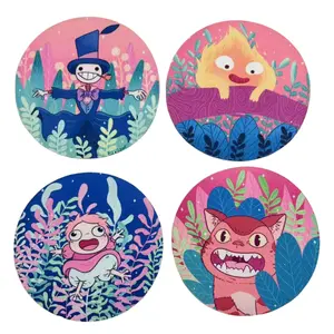 5" Cute Kawaii Anime  Characters Coasters for Home Kitchen Decor Coffee Tableware
