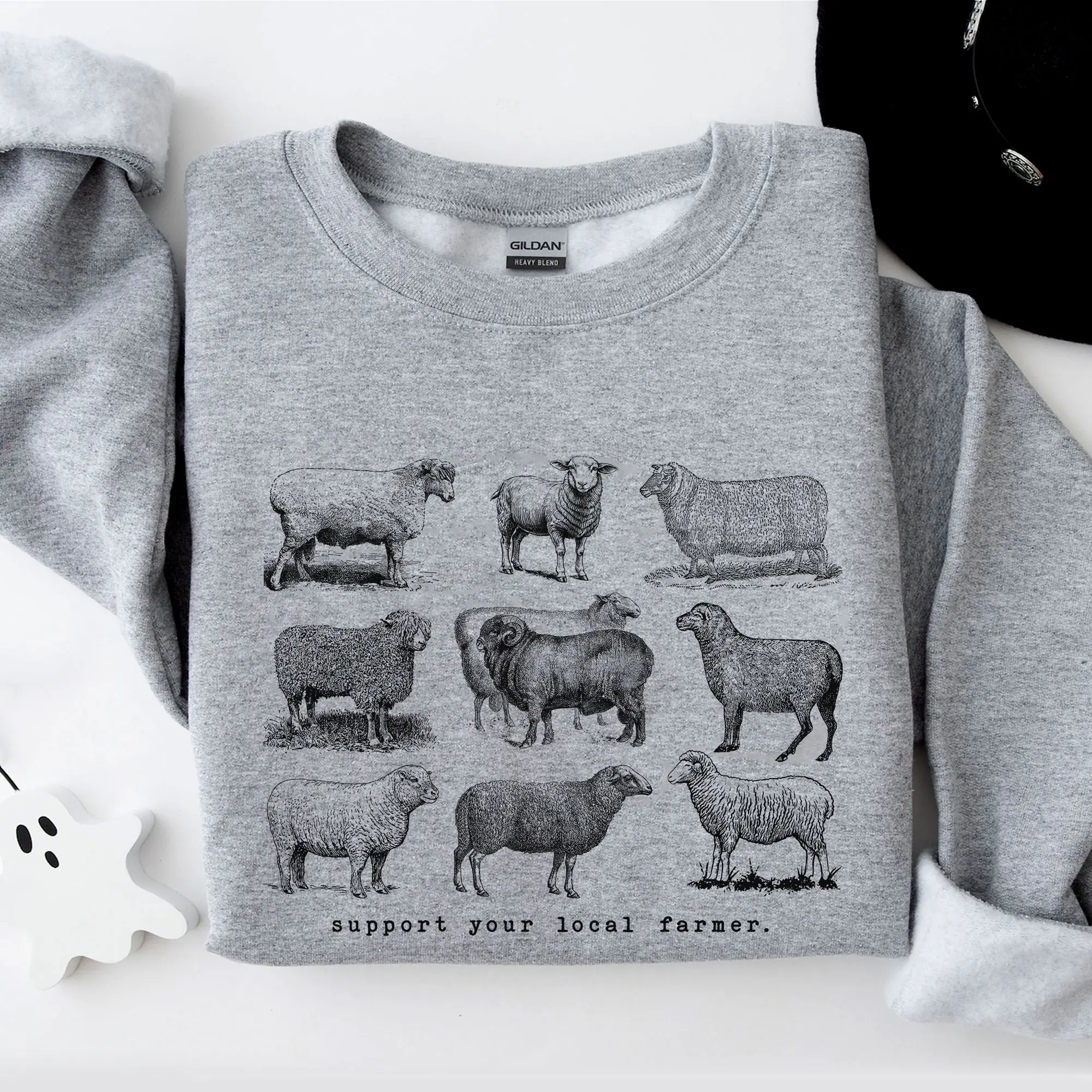 Support Your Local Farmer Sheep Sweatshirt Vintage Farm Animals Sweater Homestead Wife Farming Clothes Trendy Agriculture Homesteading Gifts