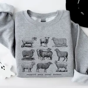 Support Your Local Farmer Sheep Sweatshirt Vintage Farm Animals Sweater Homestead Wife Farming Clothes Trendy Agriculture Homesteading Gifts