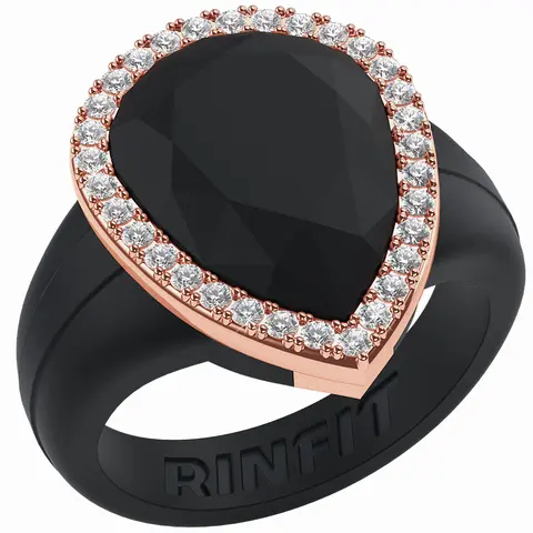 Rinfit Silicone Rings for Women with an Oversized Pear Metal Frame with CZ Stones, Silicone Wedding Band and Statement Ring for Her, Flexible for Work, Gym, Pregnancy, Travel and Everyday Wear, Patent Pending Design