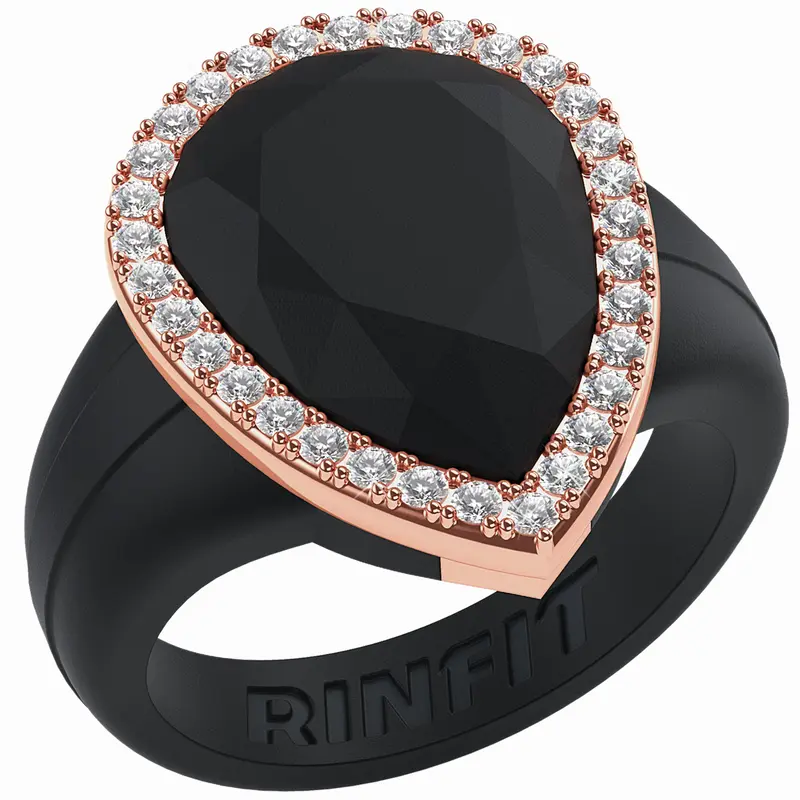 Rinfit Silicone Rings for Women with an Oversized Pear Metal Frame with CZ Stones, Silicone Wedding Band and Statement Ring for Her, Flexible for Work, Gym, Pregnancy, Travel and Everyday Wear, Patent Pending Design