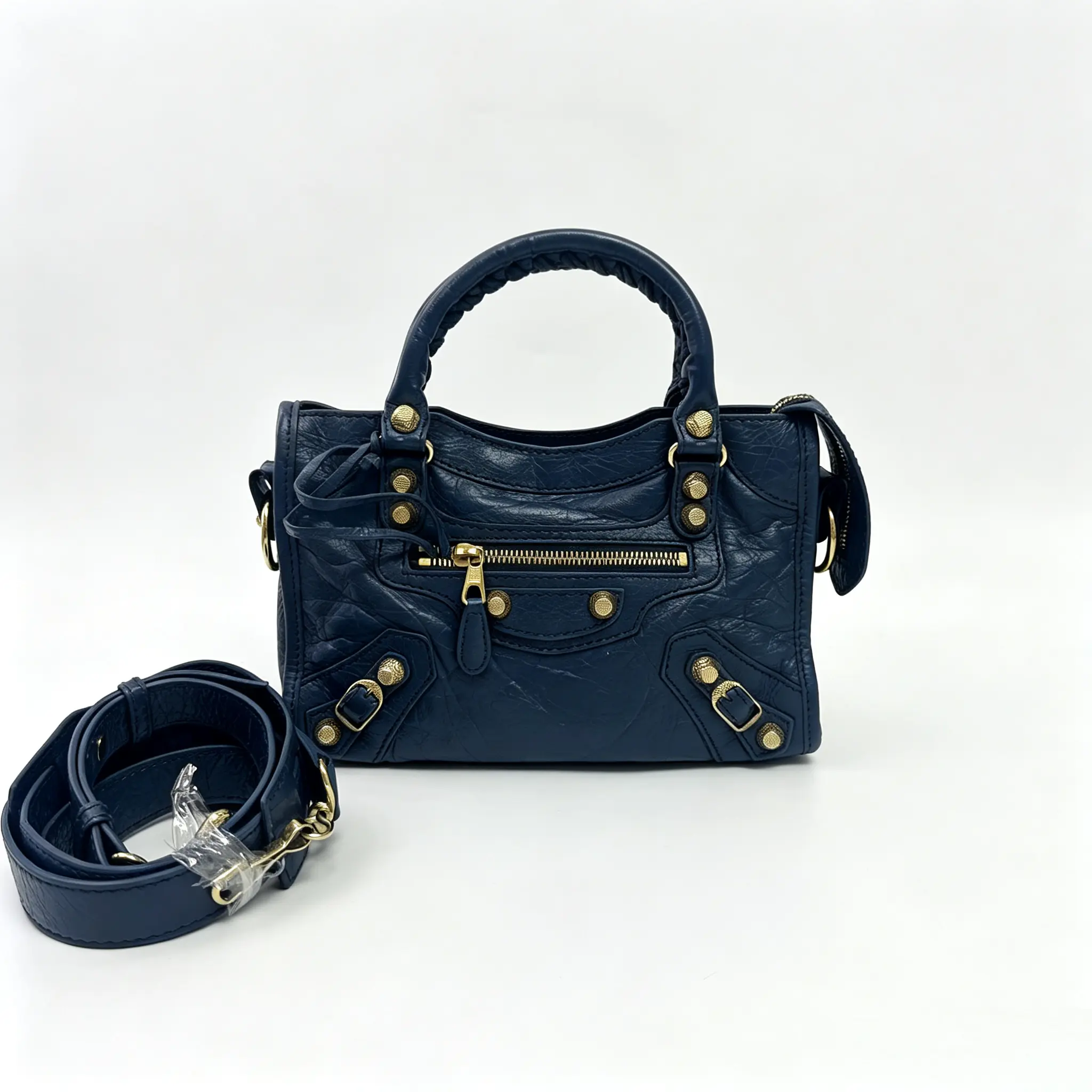 Pre-owned Balenciaga City Motorcycle Lambskin Bag D0324