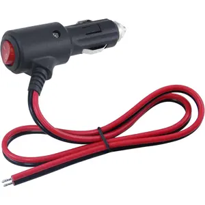 car stuff12V Fused Replacement Cigarette Lighter Male Plug with On Off Switch - 2FT 12Volt 15amp Cigarette Lighter Plug with Leads and Led Lights, 16AWG Ci