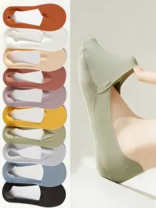 5 Pairs Summer Ice Silk Invisible Crew Socks for Women, Non-Slip Low Top, Thin, Breathable Anti-Odor, Seamless Commute Versatile