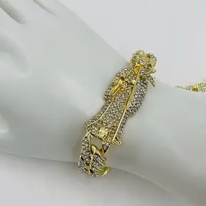 Grim Reaper Bracelet Full of Stones Luxurious GOLD PLATED/pulsera Santa Muerte