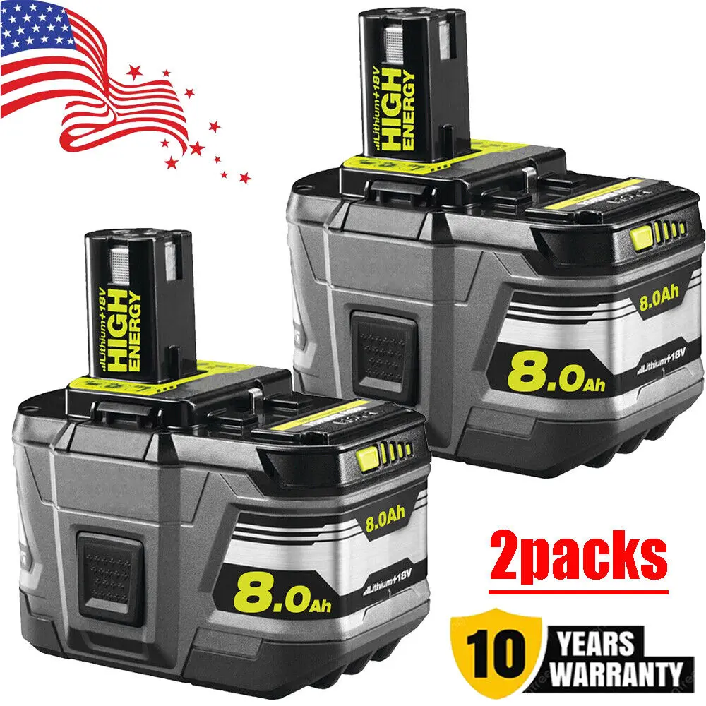 High quality 2x 8.0AH For RYOBI P108 18V One+ Plus High Capacity Battery 18 Volt Lithium-Ion