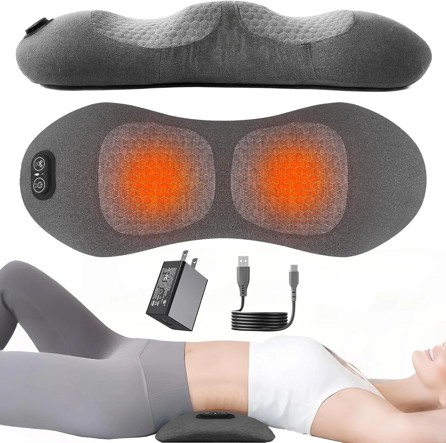 Triple Fusion Electric Back Massager with Heat, Vibration, Traction - 3-in-1 Lumbar Support Pillow for Sciatica, Lower Back Pain Relief (Bed, Chair)