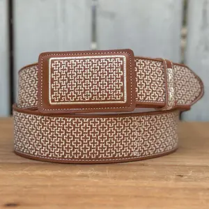 Natural “Cruz” Western Style Belt Made with Genuine Leather and Embroidery