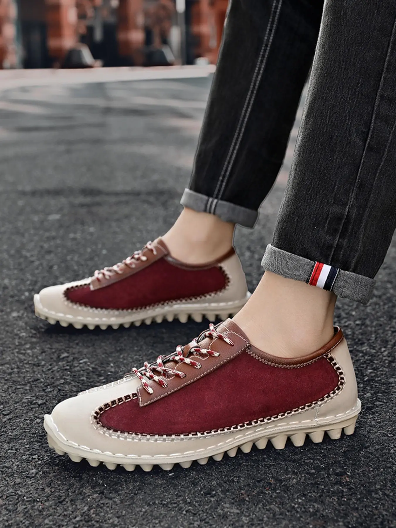 Men's Colorblock Lace Up Front Baseball Shoes, Casual Sporty Running Shoes, Breathable Comfortable Non-slip Sneakers for Training & Outdoor Hiking Walking, Closed