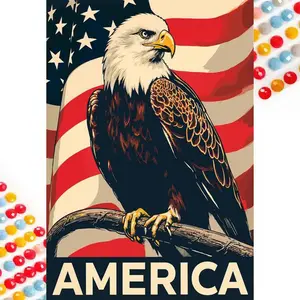 5D Diamond Painting Kit Full Round Drill, Eagle, USA Flag DIY Mosaic Wall Art, Beginner Craft Set (with Tools), Home Wall Decor Gift, Diamond Art Kit