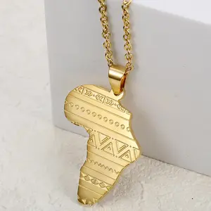 1pc Fashionable African Map Carving Ethnic Patterns Men's Stainless Steel Pendant Necklace Perfect Holiday Gift for Family, Friends, and Couples