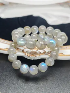 Natural gray moonstone Labradorite bracelet - Beaded design for yoga and meditation - Genuine rock gemstone spiritual jewelry