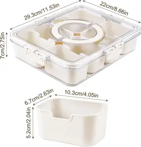Divided Serving Tray with Lid and Handle, Snackle Box Charcuterie Container Portable for Snack Platters Reusable Clear Organizer 8 Compartments for Candy, Fruits, Nuts Perfect for Party Entertaining