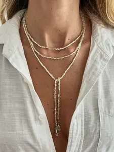 Boho Style Geometric Ccb Bead Long Necklace, Elegant Lightweight Luxury Design, Casual Vintage, Streetwear, Wedding, Party, Holiday Gift