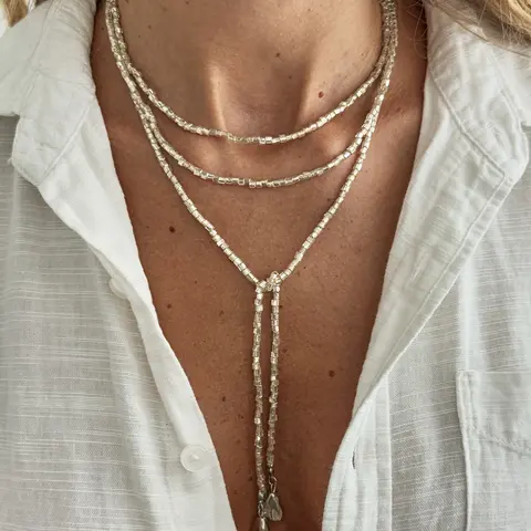Boho Style Geometric Ccb Bead Long Necklace, Elegant Lightweight Luxury Design, Casual Vintage, Streetwear, Wedding, Party, Holiday Gift, Boho Style Beaded, Beaded Necklaces