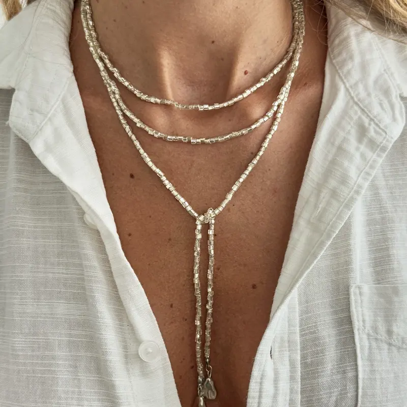 Boho Style Geometric Ccb Bead Long Necklace, Elegant Lightweight Luxury Design, Casual Vintage, Streetwear, Wedding, Party, Holiday Gift, Boho Style Beaded, Beaded Necklaces