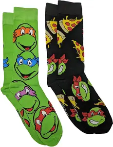 Nickelodeon Teenage Mutant Ninja Turtles Pizza Men's Crew Socks Two Pair Pack