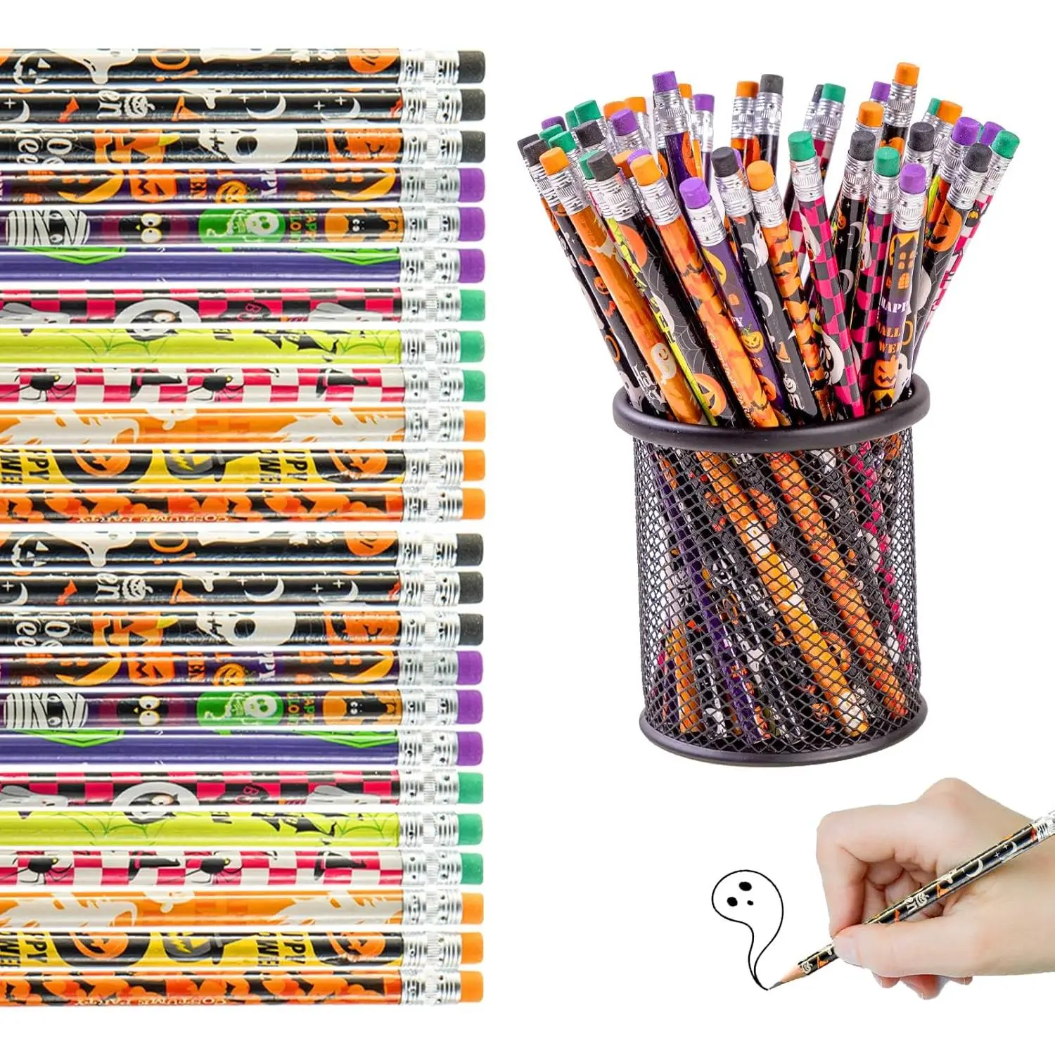 36 count Halloween Pencil, Assorted  Colored Pencil with Erasers Colorful Stationery Pencils for Trick or   Prize Party Favor School Office  Goody Bag Classroom Reward