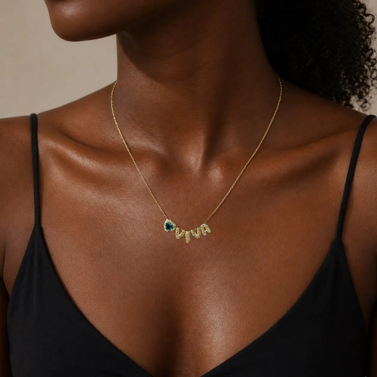 Custom Name Necklace with Heart Charm, Personalized Bling Letter Necklace Gold, Rhinestone Initial Name Plate Necklace, Birthday Gift for Her Girlfriend Wife