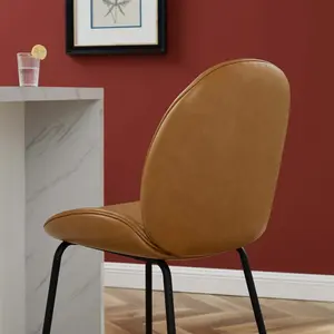 Modway Scoop Black Powder Coated Steel Leg Vegan Leather Counter Stool in Tan