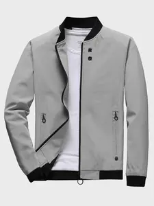 Men's Fashionable Fitted Bomber Jacket, Long Sleeve, Comfortable & Stylish Design, Perfect for Casual or Sports, Ideal for Men's Wardrobe Essentials